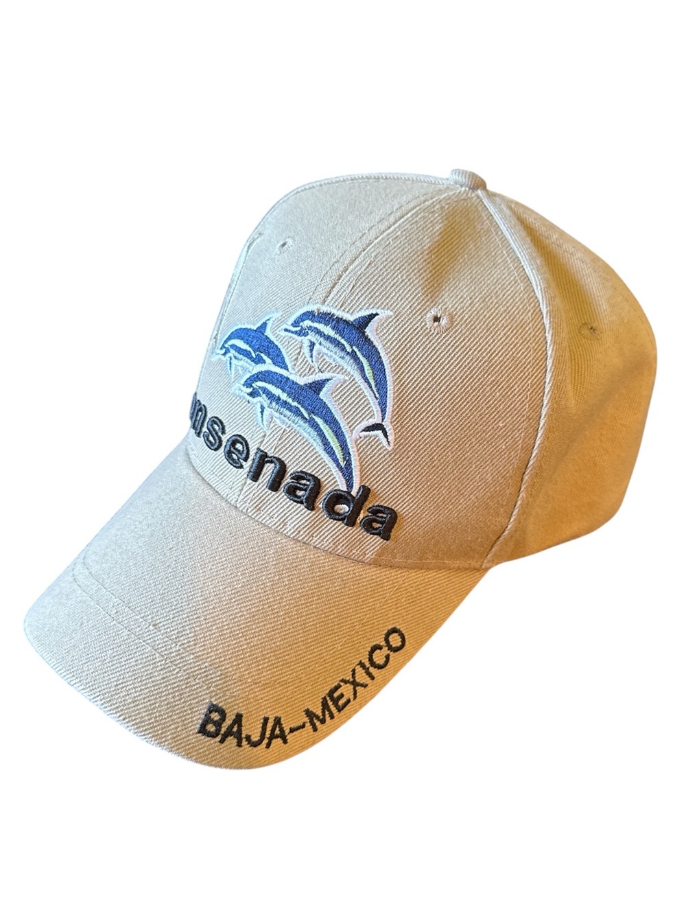 Ensenada Baja-Mexico Dolphin Embroidered Tan Baseball Cap